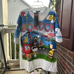 NWT Vintage Nascar T Shirt Mens Large Jeff Gordon Peanuts Snoopy All Over Print